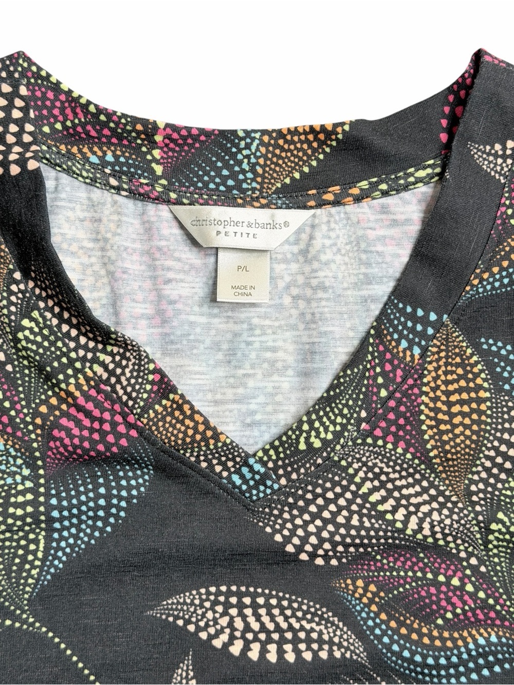 Christopher & Banks Petite Floral Leaf Print V-Neck Top P/L - Picture 4 of 6